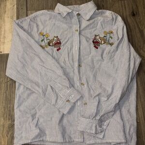 VTG Basic Editions Embroidered Cat Shirt S Grannycore Flowers Kittens Button Up